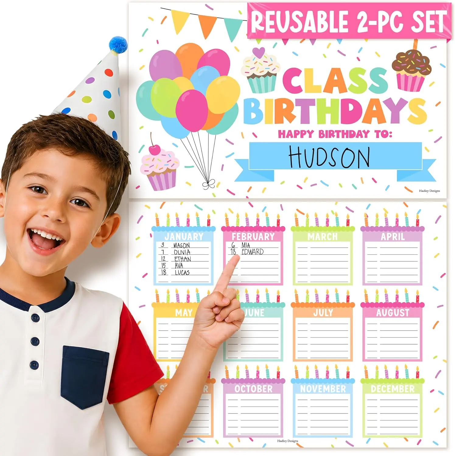 Happy Birthday Bulletin Board Set for Classroom - Dry Erase Birthday Calendar for Classroom Decor, Reusable Class Birthdays Chart, Preschool Kindergarten Elementary Bulletin Board Decorations