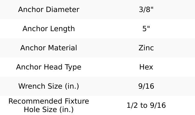 Simpson Strong-Tie THD37500H Titen HD (3/8" x 5") Heavy-Duty Screw Anchor - Zinc Plated (50 Pack)