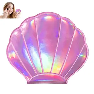 Portable Glitter Shell Shape Mirror Foldable Travel Makeup Cute Double-Sided Magnification Small Compact Seashell Mini Handhold for Women