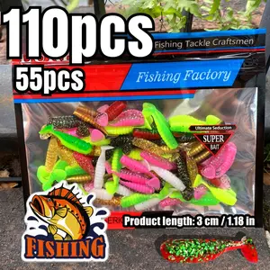 110pcs/55pcs Small Fish Mini Soft Bait Kit, for outdoor fishing in various water scenarios, mini ribbed T-tail imitates fish swimming motion, Fishing Lure Set