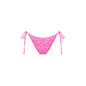 Shirred Dipped Cheeky Tie Bikini Bottom - Berry Burst