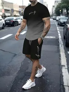 summer collection men's shorts + short sleeve set two-piece set 3D full-frame printing Signature Print On T Shirt And Shorts loose and breathable Casual sports, Menswear, short sleeve T-shirt, shorts summer round neck