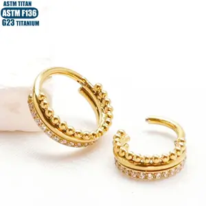 Nose titanium alloy nose ring side zircon welded bead seamless open ring piercing jewelry nose hoop earrings ear bone ring