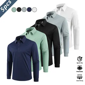 5pcs Casual Men's Long Sleeve Polo Shirt Quick Dry Golf Tennis Shirt Comfortable Equestrian Clothing Fashion Sports Apparel Suitable For Parties Vacation Travel With Collar And Cuff Design