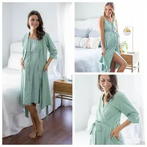 Maternity Delivery Hospital Robe & 3 in 1 Labor Delivery Nursing Hospital Gown - Hospital Bag - Sage Green