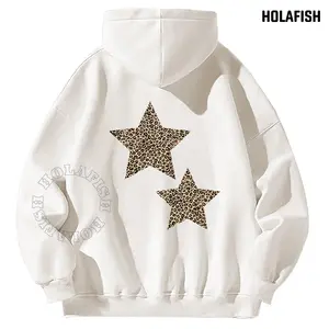 Holafish Oversized Women'sHoodie Leopard Pattern Star Fleece Pullover, Warm & Trendy Outfit Piece 2026 Winter Latest Style