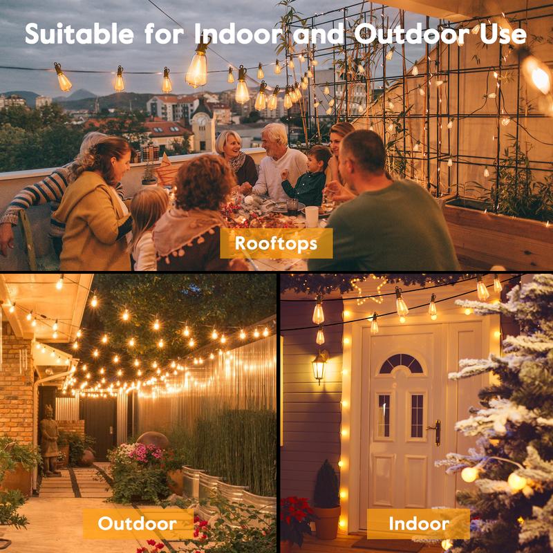 Brightown christmas Outdoor String Lights with Shatterproof ST38 Dimmable Edison Bulbs, Waterproof, 2700K Warm Light, Perfect for Backyard, Patio, Garden, Deck, Party, and Xmas Decor, Great Gift Idea Led Lighting