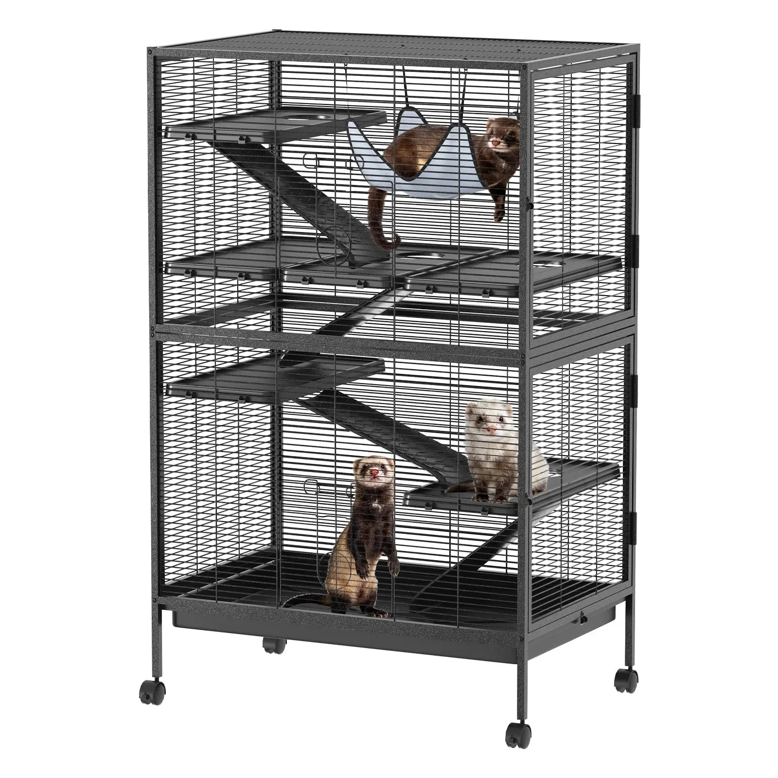50" H Large Ferret Cage, 5-Tier Ferret Nation Cage with Hammock, 6 Platforms, and Tray, Sugar Glider Cage for Ferret, Chinchilla, Rabbit, Guinea Pig, Cat, Grey