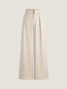 Women's Solid Color Wide Leg Casual Pants, Comfortable High Waist Lounge Wear, Perfect for Daily, Stylish and Versatile