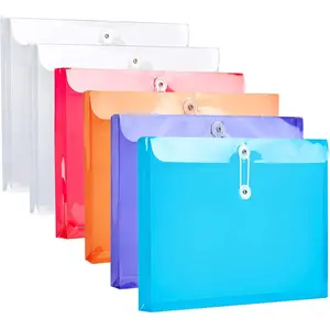 Plastic Letter Size Envelopes with Button & String Tie Closure, 1-1/6" Expansion, Side Load, Clear Poly Reusable File Folders Project Paper Documents Organizer for Office School Home