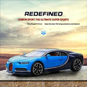 1:32 Bugatti Chiron Alloy Car Model, Super Sports Racing Toy, Boy's Simulation Metal Car, 4 Doors, 3 Sound Effects, Light-Up, Birthday Gift