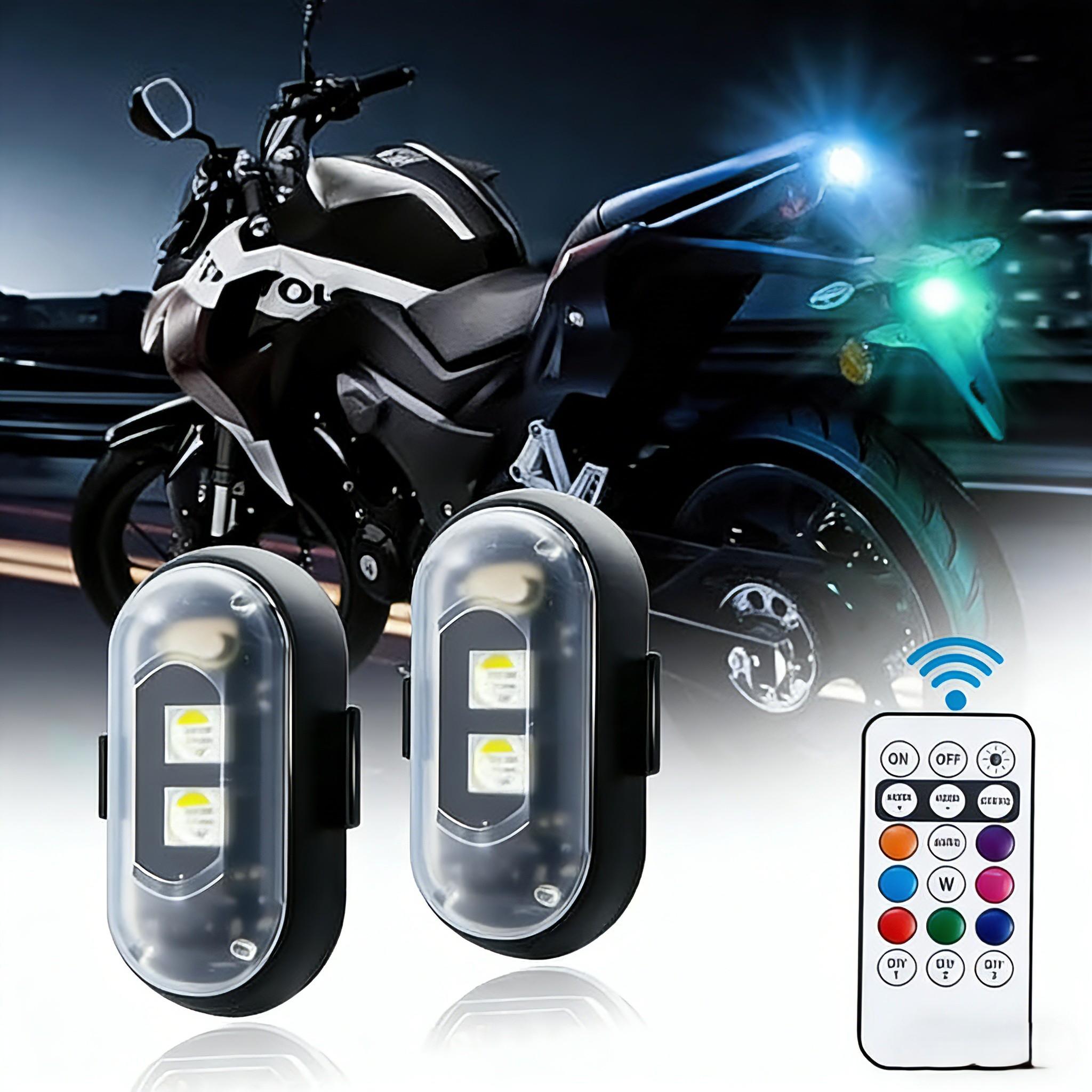 Aircraft Style LED Strobe Lights, Wireless Remote Control RGB 7-Color Anti-Collision Warning Lights, Rechargeable Flashing Beacon for Motorcycle Car Bike ATV, Must-Have Safety Gadget for Riders & Drivers