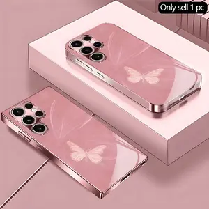 Butterfly Pattern Tempered Glass Phone Case for Samsung S26-S20, Note20-Note10, A55-A05, Anti-Dirt, Fashionable, Trendy
