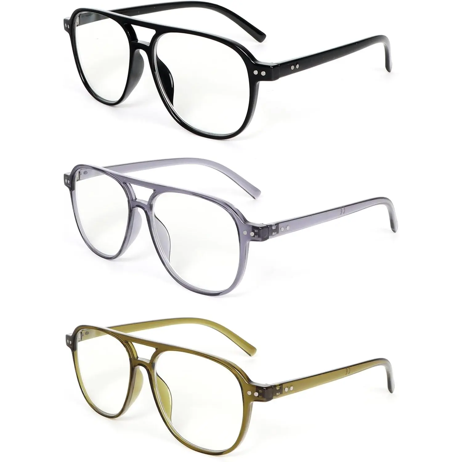 3-Pack Women's Retro Aviator Reading Glasses, Lightweight Plastic Blue Light Blockers, Durable Frames for Office & Home, Aviator Eyeglasses, Office/Cars/Home, Blue Light Blocking Lens, Vintage, Computer Work, Female, Multi Pack