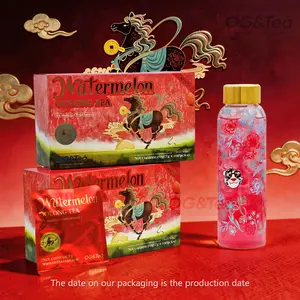 Bogo Sugar Cleanse  Lunar New Year 3.0 Watermelon Oolong Tea 2 Cartons (1 Carton 70g 7g×10packs)×2 With Color Changing Glass Sport Drinking Water Bottle With Oolong Tea Red Pitaya Watermelon Peach Pumpkin Strawberry Apple