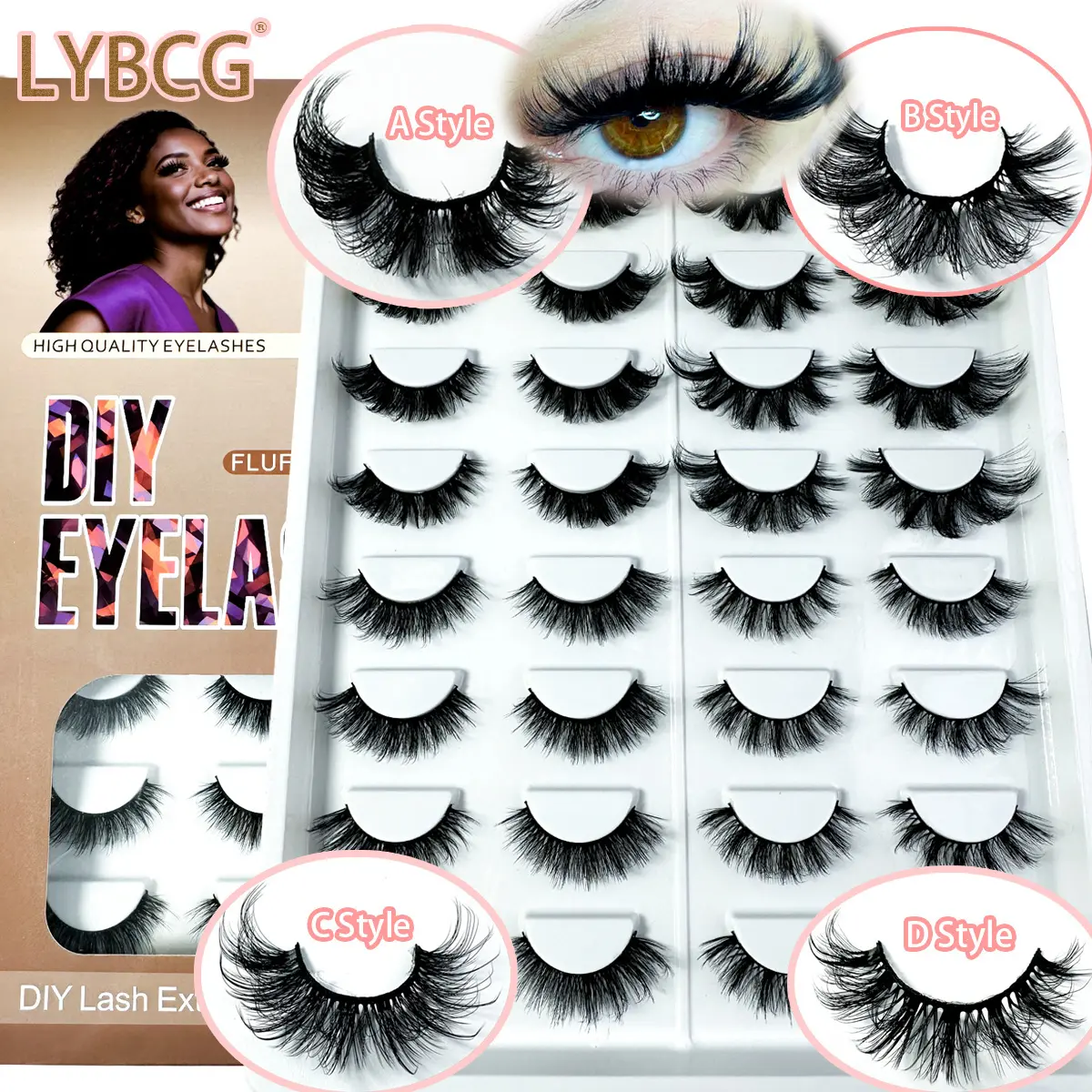 16Pairs Russian Volume Classic Cat Eye Artificial Mink False Eyelashes, Natural DD-Curl Fluffy Cross Wispy Dramatic Strips, Makeup Lash Extension & Eyelashes Extensions for Natural Look