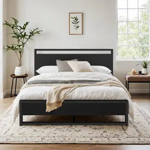 【Clearance】MUTICOR Modern Metal Platform Bed Frame with Wood Headboard 【Frame Only No Mattress】Twin/Full/Queen Size, Thickened Frame, No Box Spring Needed, Black#TikTokShopBlackFriday #ChristmasGifts