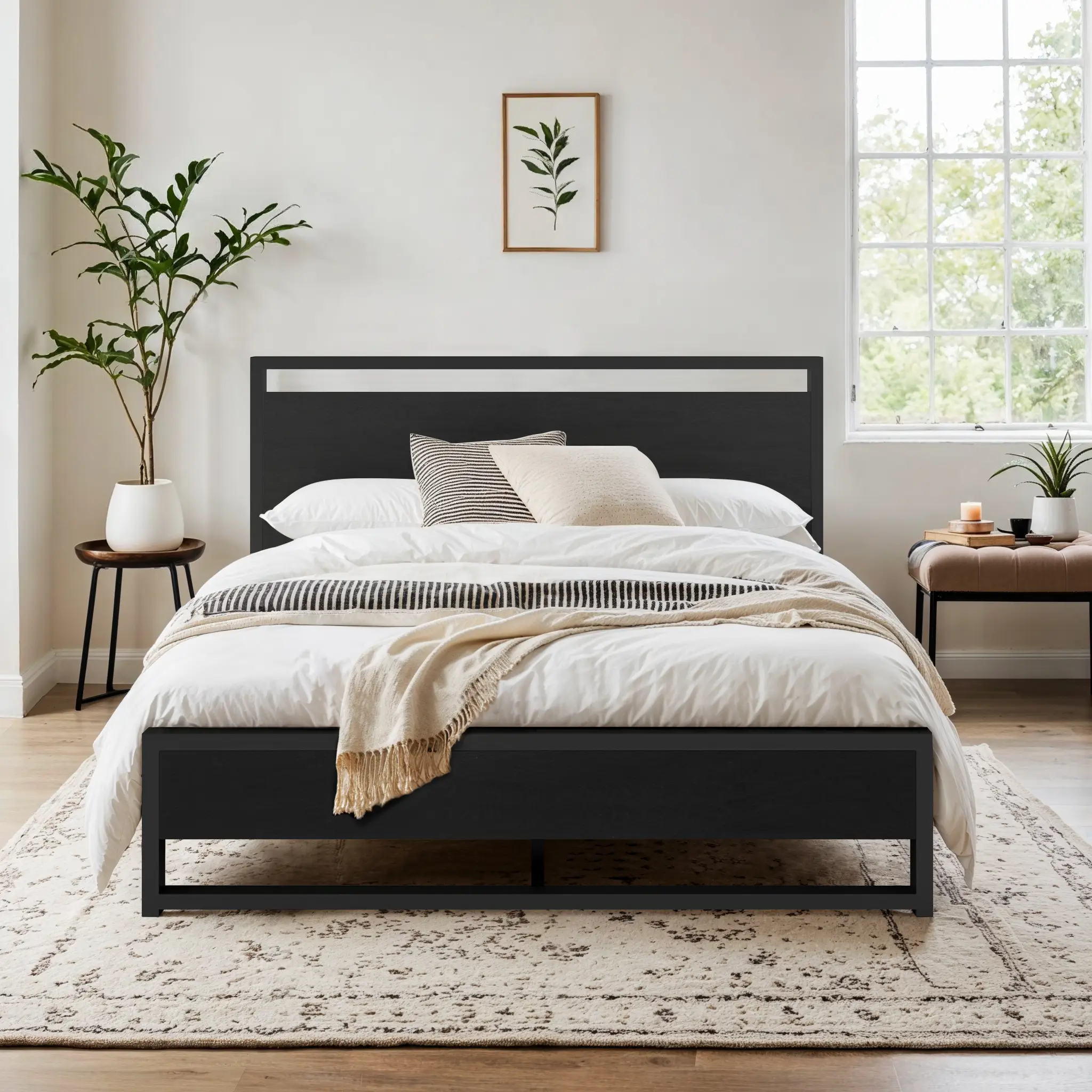 MUTICOR Modern Metal Platform Bed Frame with Wood Headboard & Footboard, 【Frame Only No Mattress】Twin/Full/Queen Size, Thickened Frame, No Box Spring