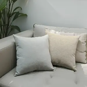 4-Piece Linen Decorative Pillow Covers Set, 45x45cm Comfortable Plain Cushion Cases, Brownish & Light Blue, Home & Hotel Decoration