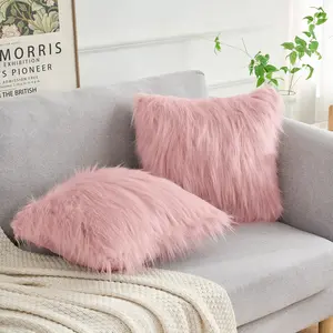REGALWOVEN 2pcs Faux Fur Throw Pillow Covers, Luxury Long Fur Mongolian Fluffy Soft Cushion Cover Plush Square Shaggy Pillowcases for Couch 18 x 18 Inch Pink