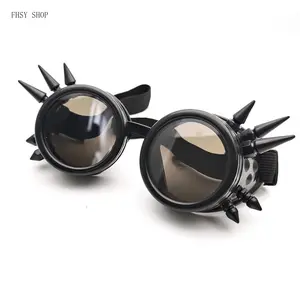 FHSY SHOP Spiked Steampunk Goggles - UV400 Protection Gothic Cyberpunk Eyewear, Goggles Non-Prescription Glasses, Metallic Non-Prescription Glasses for Halloween, Cosplay Costume Accessories