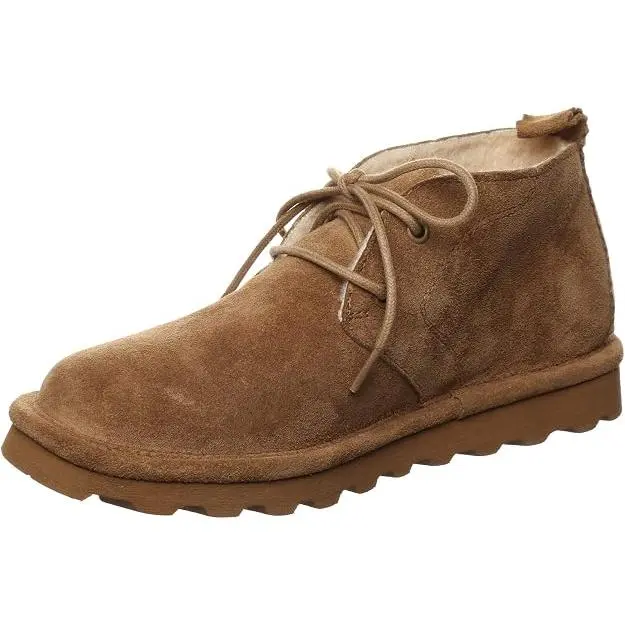 BEARPAW Women's Skye Suede Lace-Up Round Toe Ankle Chukka Booties, Water-Resistant Fur-Lined Winter Footwear, Solid