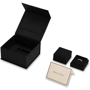Ring  Box with Exquisite Outer Packaging, Wedding Proposal Engagement Ring Box, Birthday Present  Box with Blank Greeting Card(Black)