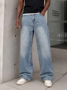 Men's loose straight leg jeans, vintage faded washed straight leg pants, Y2K American street daily wear denim pants