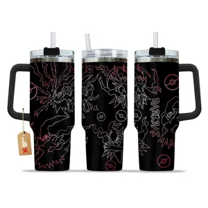 STORMMECH- Darkrai 40oz Handle Tumbler – PKM Stainless Steel Travel Mug, Anime Inspired Vacuum Insulated Cup, Large Iced Coffee Tumbler, Manga Fighter Drinkware, Otaku Gift for Him Her
