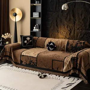 Classic French-style sofa cover with tassel decoration, 1-piece sofa towel/sofa protector, dustproof couch cover for home living room bedroom office, sofa slipcover