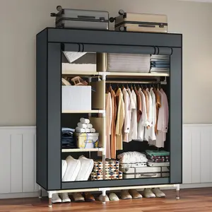 LEAIJIAFY Portable Clothes-Hanging Wardrobe - Compact Storage Solution for Dorms with Dust Cover & Space-Saving Design metal garment rack Portable Magnetic Wardrobe Closet Organizer Furniture Portable Large Closet Organizer