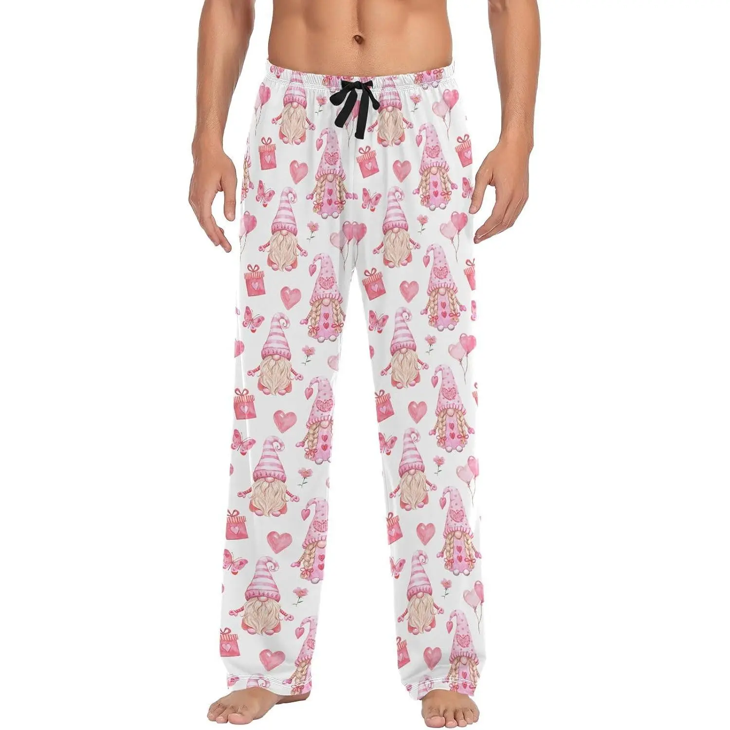 Valentine's Gnomes Hearts Mens Pajama Pants Lounge Men's Pajama Bottoms Soft Sleep Pants With Pockets XL