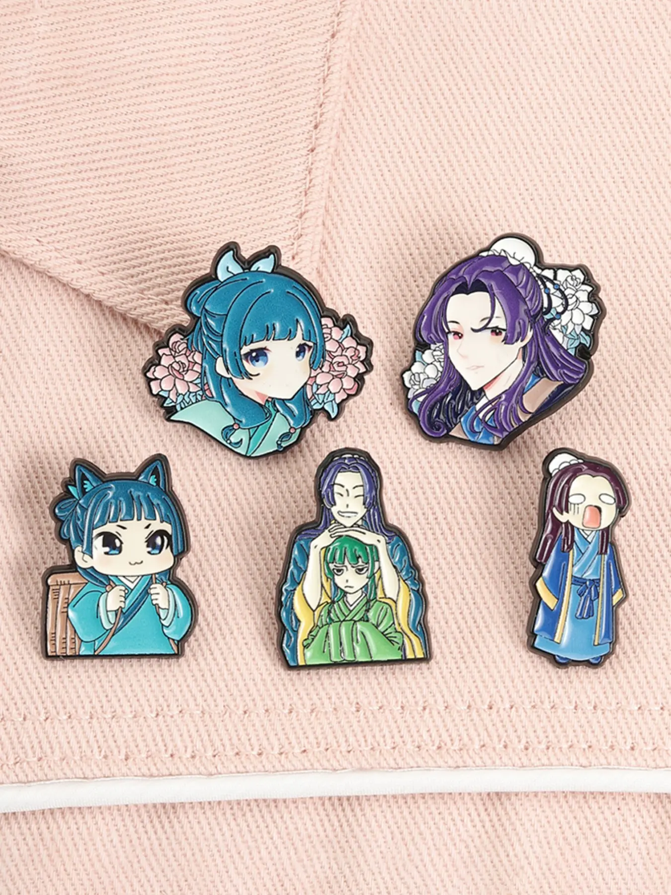 5 Piece Set The Apothecary Diaries Maomao Jinshi Enamel Pin Alloy Construction Ancient Inspired Style Purple Haired Beauty Cute Chibi Brooches, Enamel Lapel Pins, Lapel Backpack Badge Fashion Jewelry Accessories Gifts for Friends Charms