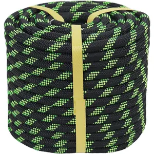 Braided Rope 3/8 in x 150 ft Arborist Rope for Tree Climbing Pulling Swing Black/Green High Strength Fibers CE Certified Survival Kit