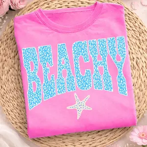 Comfort Colors Beachy Shirt, Blue Leopard Varsity , Starfish Summer Shirt, Coastal Vacation Shirt
