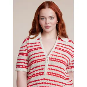 ELOQUII Women's Plus Size Pointelle Stripe Boxy Sweater Top