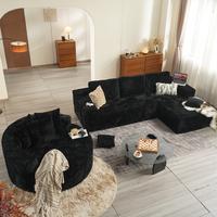 Plush Corduroy Black Right Chaise