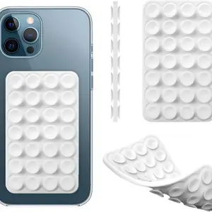 Silicone Suction Phone Case Mount 28 Strong Grip Holder Hands-Free Non-Slip Mount Double-Sided Adhesive Dash Holder for iPhone and Android Works on Glass Metal Plastic for Videos Selfies Beach Set Accessories sticky Smartphone Cellphone Stand Protective