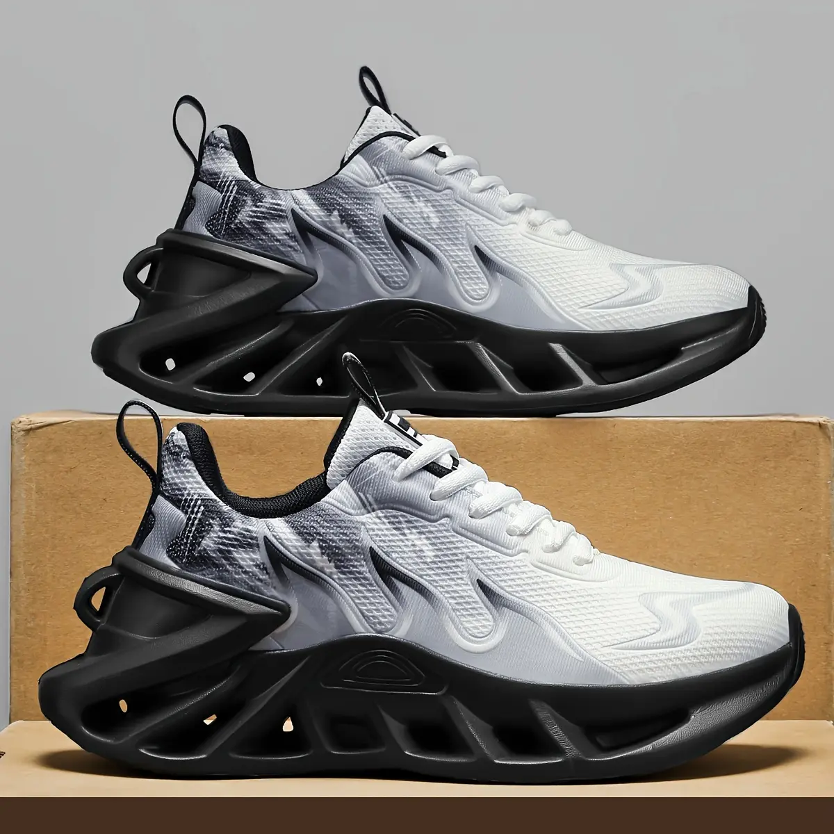 Gray summer men's and women's couples shoes trendy shoes, gradual change color blade sole hollow twist platform casual shoes, geometric flying woven breathable men's shoes women's shoes running shoes, lightweight casual tennis shoes comfortable