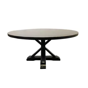 Round Salvaged Dining Table Antique Black