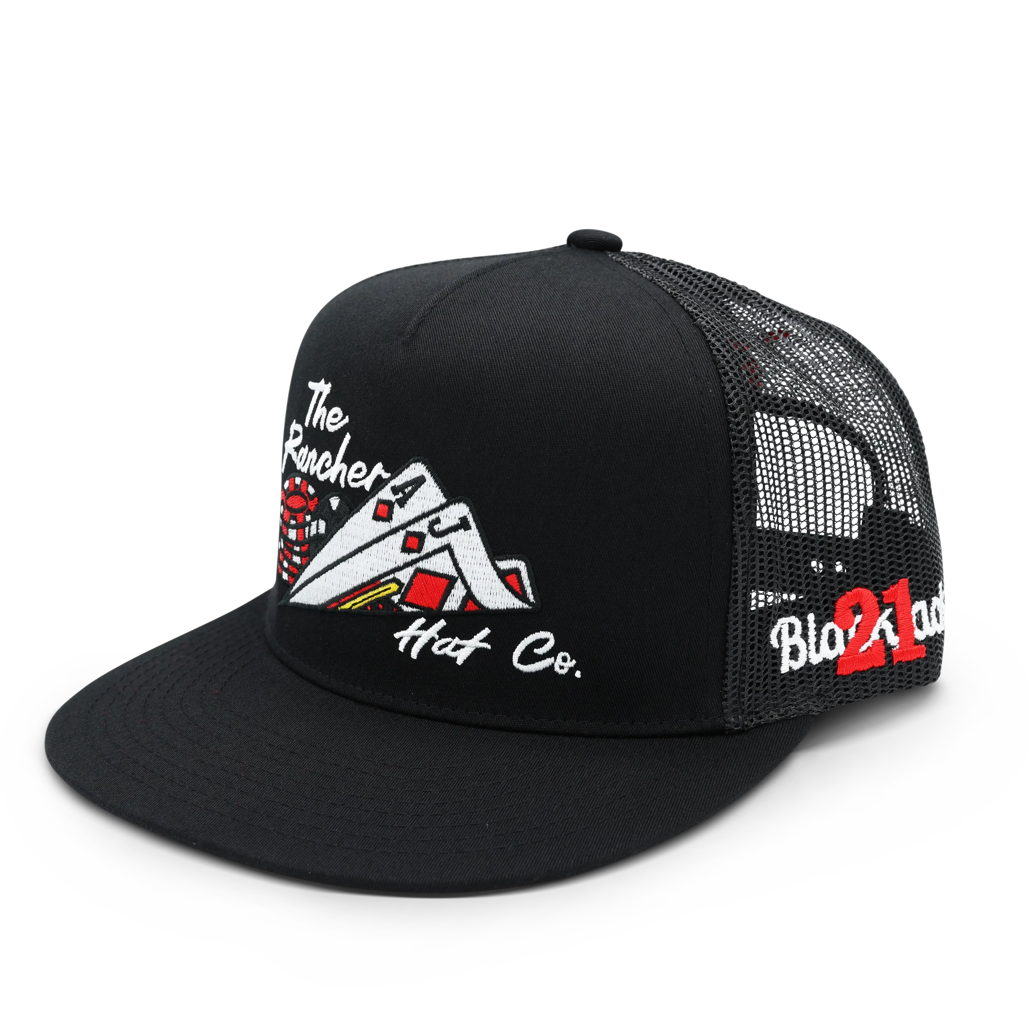 21 Blackjack Flat Bill Trucker Snapback Hat | Casino Card Art