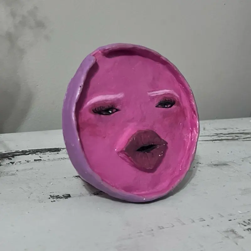 Cute Pink Ashtray and Incense Holder Shaped as a Face Unique Design for Decorative Use