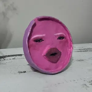 Cute Pink Ashtray and Incense Holder Shaped as a Face Unique Design for Decorative Use
