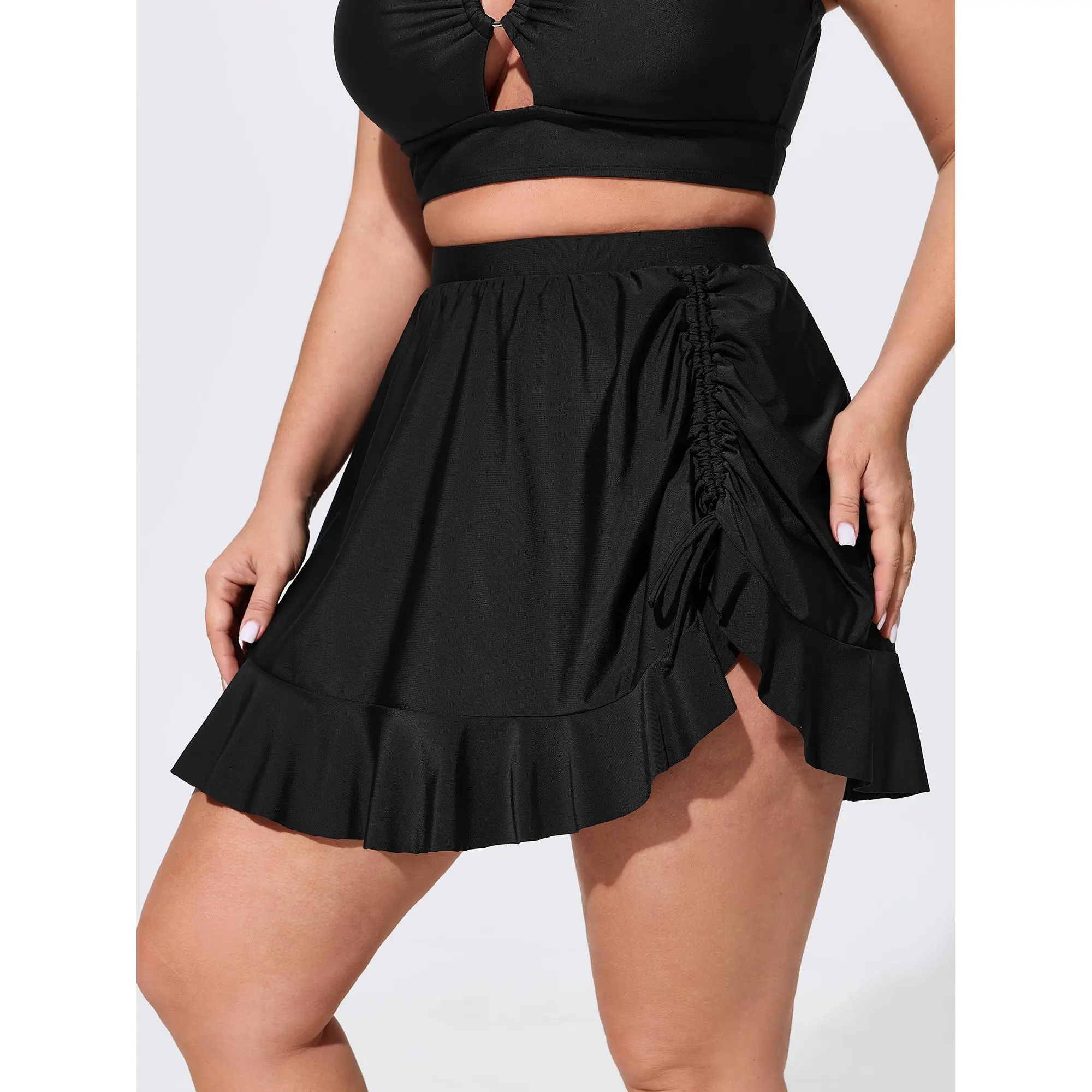 BLOOMCHIC Plus Size Adjustable Side Drawstring Ruffled Swim Bottoms[M-6X] 2026 Spotlight,Summer wins,Deals for your days,Summerfinds