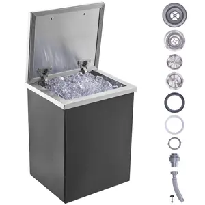 40 Qt Drop-in Stainless Steel Ice Storage Chest, 14Lx12Wx18H Cooler Bin with Hinged Lid, Drain Pipe & Drain Plug Set, Home Bar Accessories for Outdoor Kitchen Use