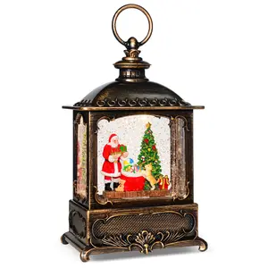Christmas Snow Globes Lantern with Music & Timer - Battery Operated LED Glittering Decoration for Home - Santa Fall Decorations