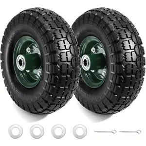 2 Pack 10-Inch Pneumatic Tires Wheels, 4.10/3.50-4 Flat Free Tires with 5/8 Center Bearings for Wheelbarrow, Dolly, Wagon Cart, Hand Truck, Wheel Barrel, Lawn Mower