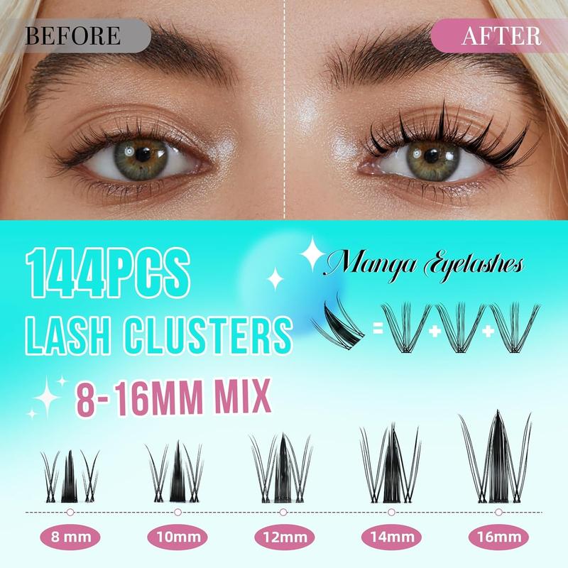 【Buy One Get One Free】AMZGIRL LASH DIY Lash Extensions Kit 144pcs Midnight Waterproof Eyelashes Makeup Cosmetic Set with Bond Seal Remover Applicator