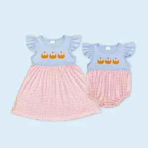 Embroidery pumpkin kids girls boutique dress