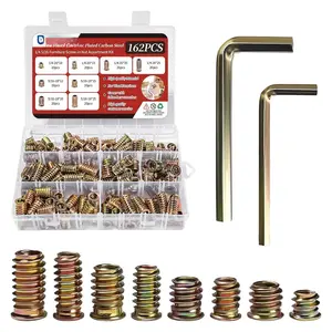 162 count Threaded Inserts for , 1/4"-20, 5/16"-18  Threaded Insert Nut Inserts, Carbon Steel Nutsert Furniture Screw-in Nut with Hex Wrench